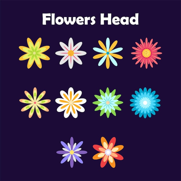 Vector set of colorful bloosom flowers head