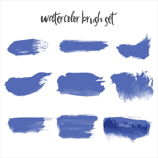 Set of colorful blue watercolor brushes vector