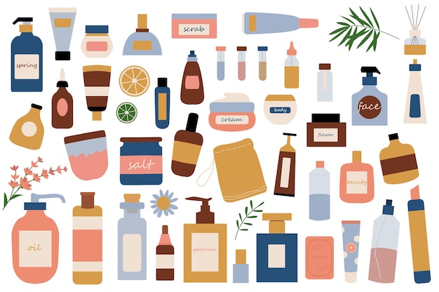 Vector set of colorful bottles icons concept without people scene in the flat cartoon style