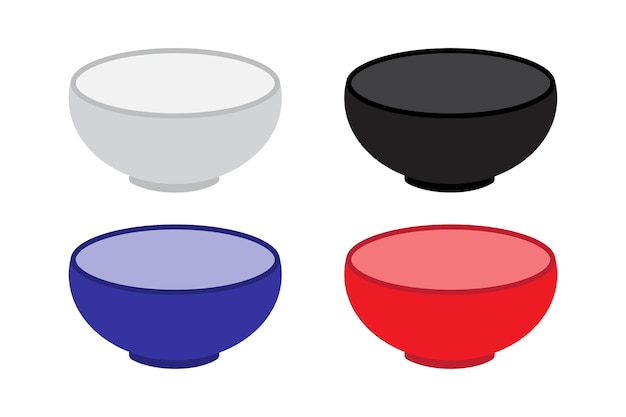 Set of colorful bowls Kitchenware variety pack White black blue red bowls Vector illustration EPS 10