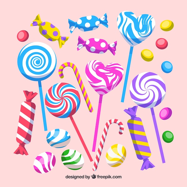 Set of colorful candies in flat style