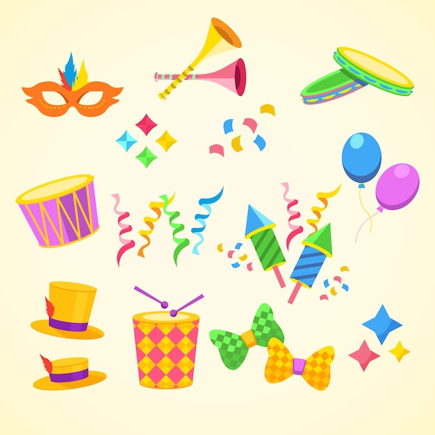 set of colorful carnival icons