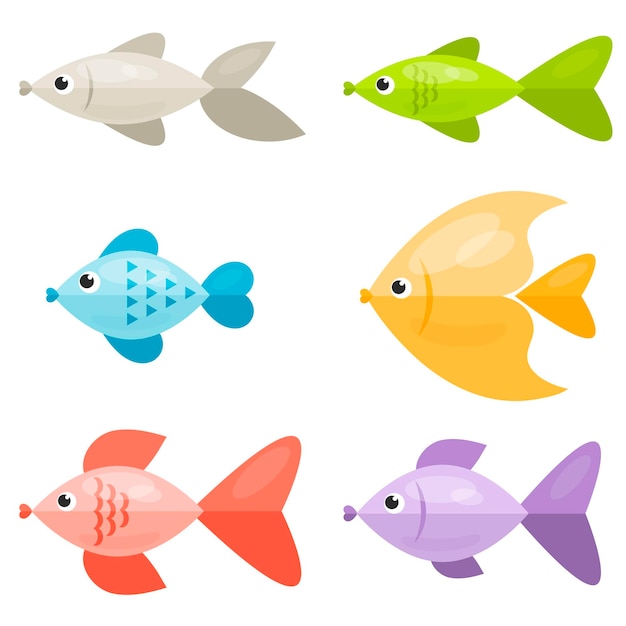 Vettore set di pesci colorati del fumetto