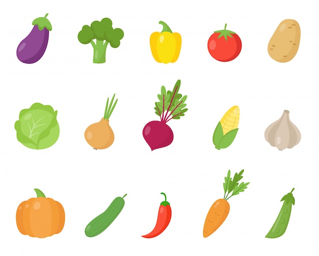 Set of colorful cartoon vegetables. healthy food collection.