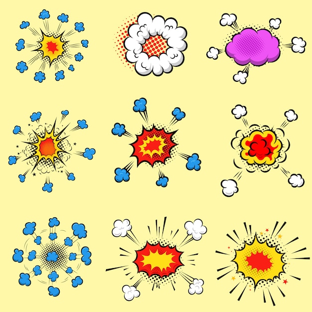 Set di esplosioni colorate in stile fumetto. elemento per poster, carta, flyer, banner. immagine