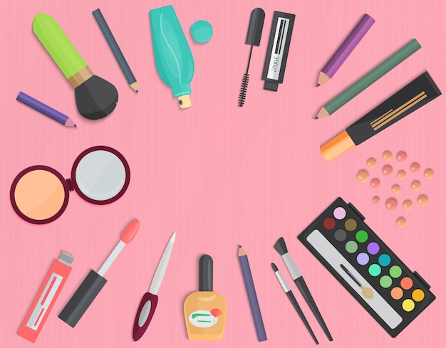 Vector set of colorful cosmetic top view