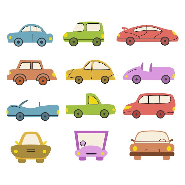 Set of colorful cute cars