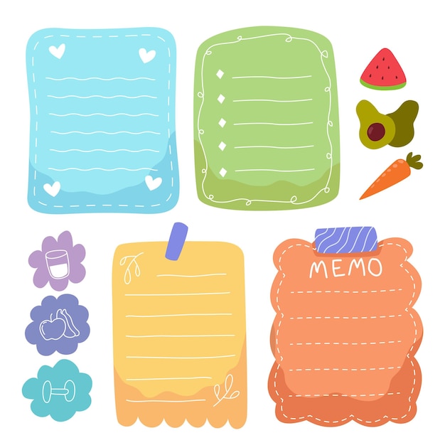 Vector set of colorful cute vintage baby daily planner scrapbook memo note paper schedule template sticker