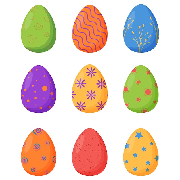 Set of colorful decorated Easter eggs Spring holiday Happy easter eggs Seasonal celebration