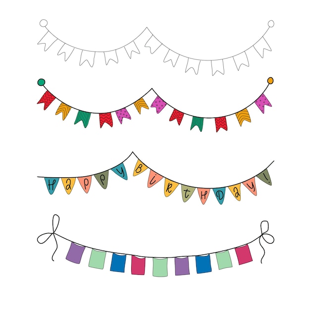 Set of colorful decorative flags vector illustration Indoor and outdoor party decoration