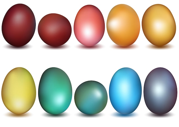 Набор красочных пасхальных яиц иллюстраций, изолированные на белом фоне