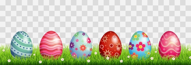 Set of colorful easter eggs isolated on png