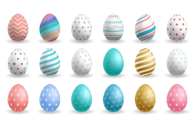 Set of colorful Easter eggs isolated on white