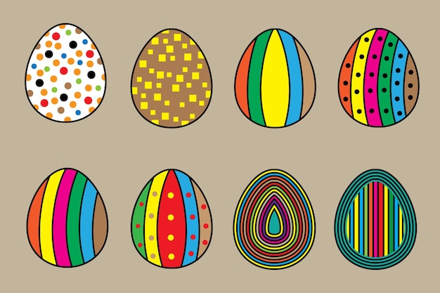 Vettore un set di uova di pasqua colorate con colori diversi e le parole 