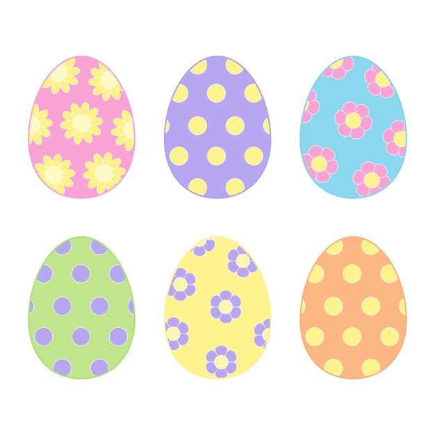 Set of colorful easter eggs with geometric and floral patterns in flat style Vector illustration