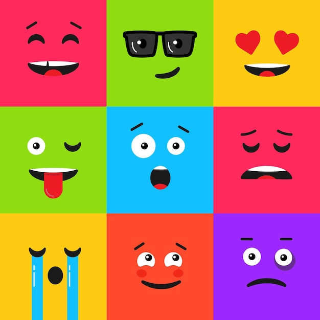 Vector set of colorful emoticon. background pattern with emoji. vector illustration in flat style.