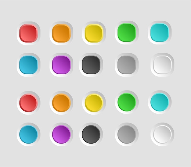 set of colorful empty button with rounded corners for web design mobile app or user interface