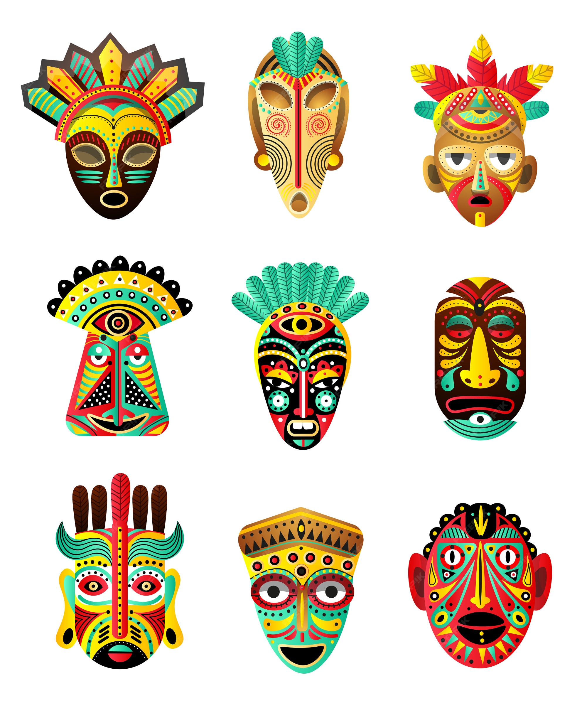 Tekstforfatter James Dyson hjælpemotor Premium Vector | Set of colorful ethnic, african, mexican mask, ritual  element