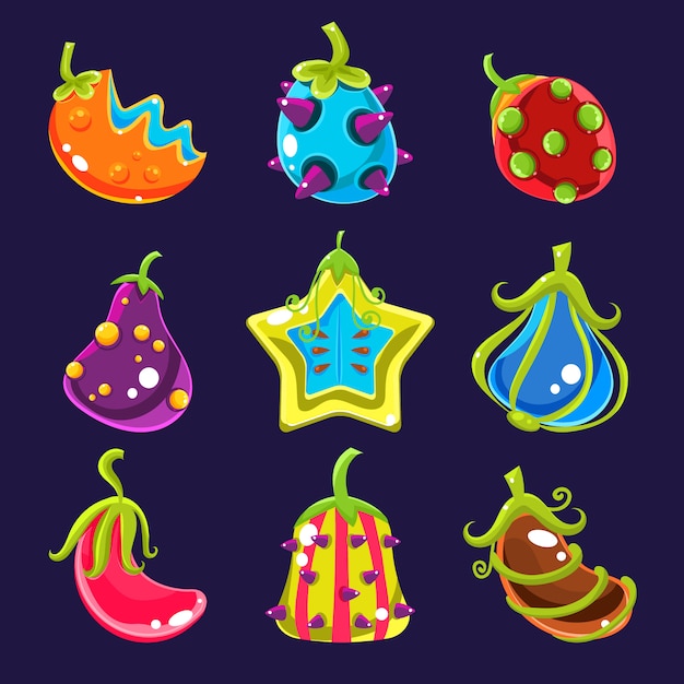 Set Colorful fantasy fruits