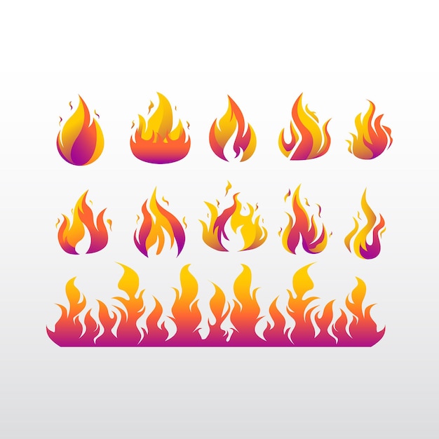 Set colorful fire flames gradient styles design