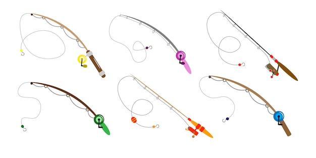 Premium Vector  Set of colorful fishing rods in cartoon style