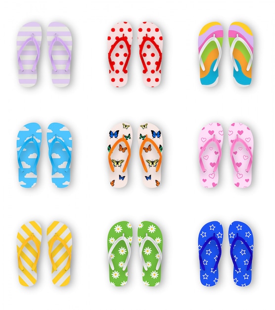 Vector set of colorful flip flop shoes