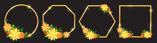 Set of colorful flower frames with many shapes