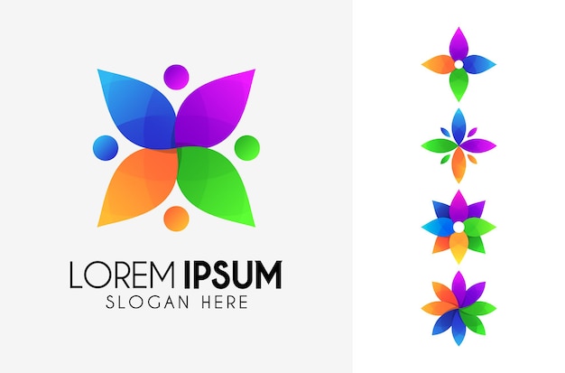 Set of colorful flower logo design with beautiful options