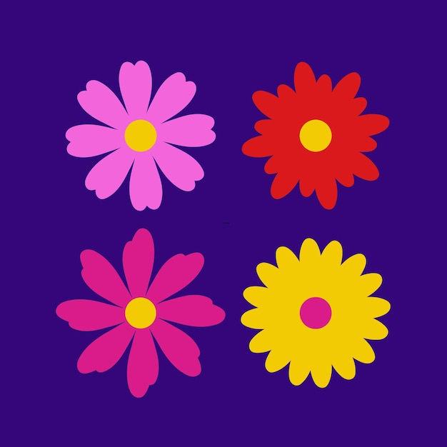 Vector set of colorful flowers with flat design for custom seamless pattern