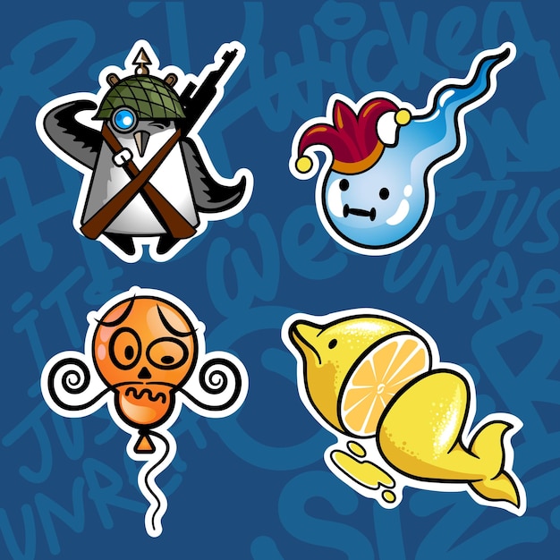 Set of colorful funny stickers in punk and hipster style