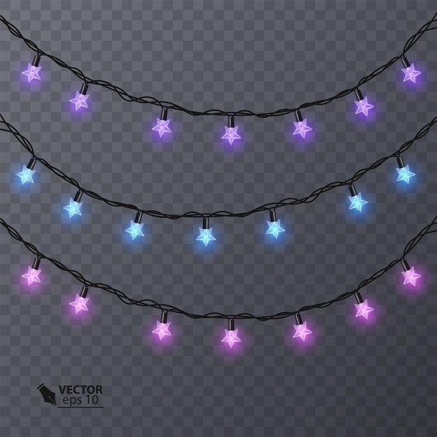 Set of colorful garlands with shape of stars.  