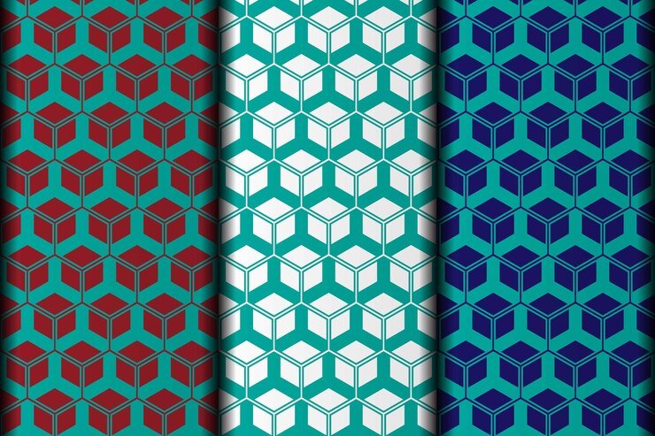 Vector a set of colorful geometric patterns with the words blue green and white