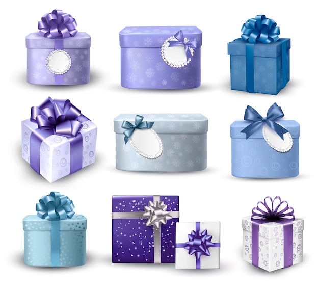 Vector set of colorful gift boxes with bows and ribbons