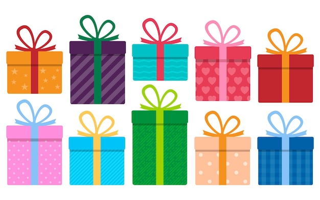 Set of colorful gifts many different boxes with bows Vector illustration