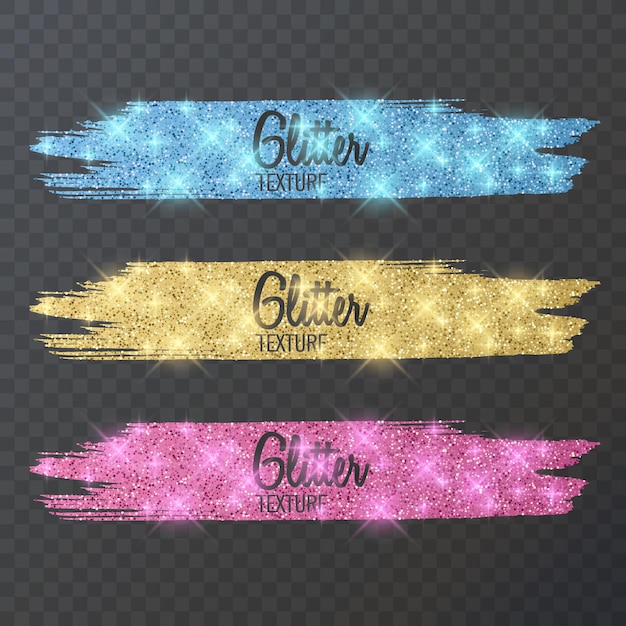 Set of colorful glitter texture, vector texture on black