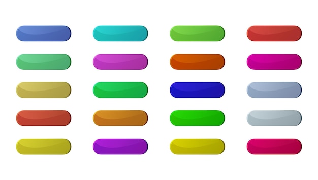 흰색 배경에 고립 된 다채로운 광택 단추 벡터 일러스트 레이 션의 집합