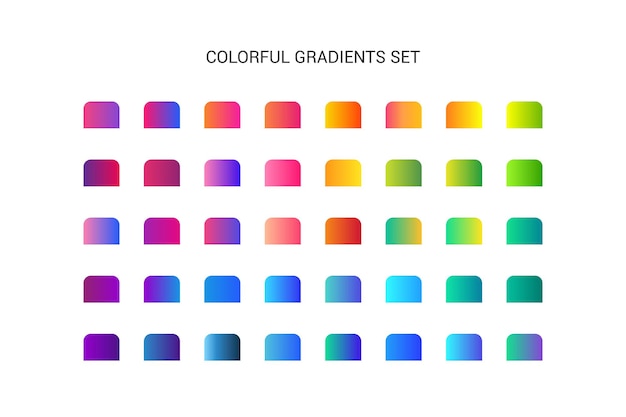 Vector a set of colorful gradients set with different colors.