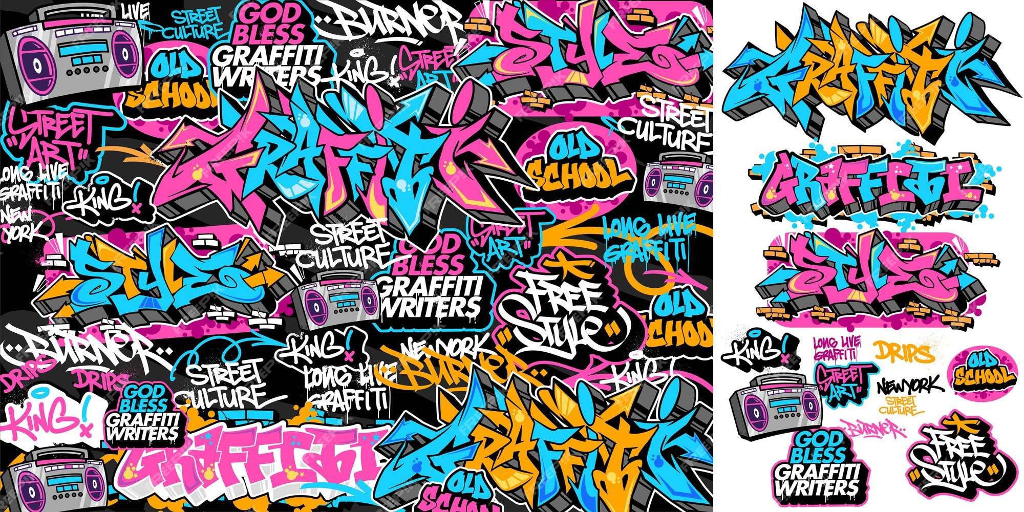 Premium Vector | A set of colorful graffiti art illustrations for stickers or wallpaper art prints Premium Vector | A set of colorful graffiti art illustrations for stickers or wallpaper art prints