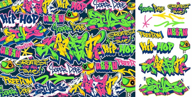 A set of colorful graffiti art illustrations for stickers or wallpaper art prints