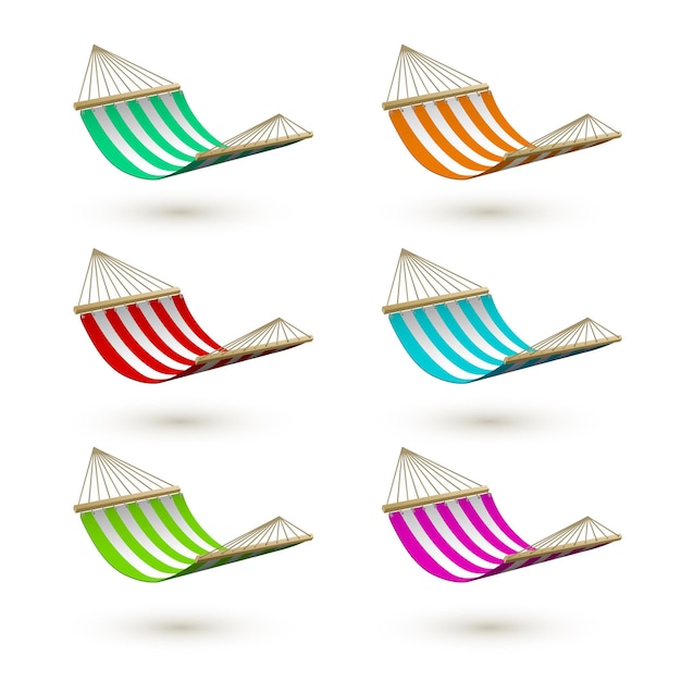 Set of colorful hammock. striped hammocks.