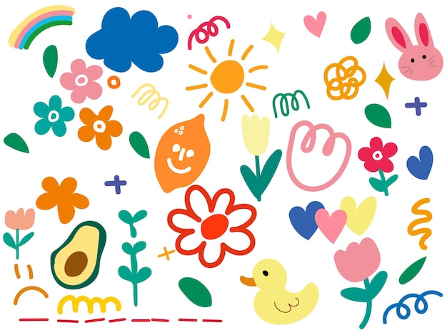 Vector set of colorful hand drawn doodle