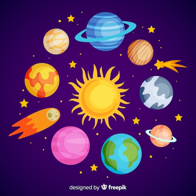 Vector set of colorful hand drawn planets stickers