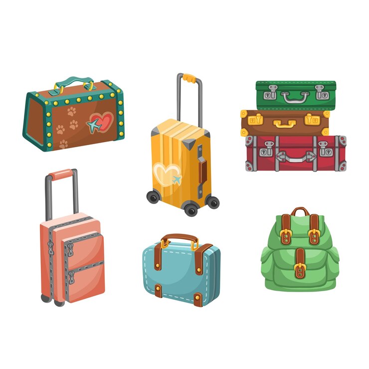 Set of colorful hand luggage take away vector illustration