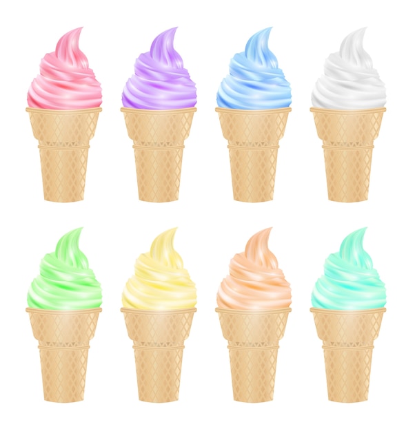 Vector set of colorful ice cream on a cone