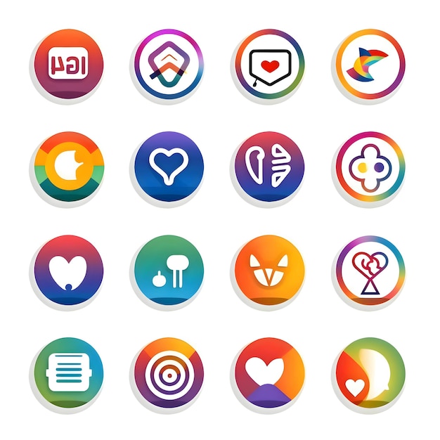 Set of colorful icons on isolated white background