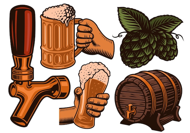 Vettore set di illustrazione colorata per il tema della birra