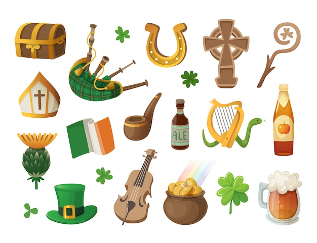 Vector set of colorful irish  elements and characters. isolated  illustrations