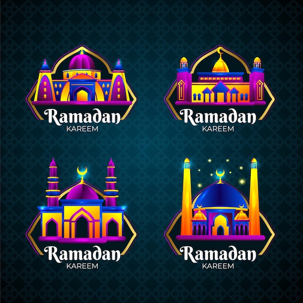 Vector set of colorful islamic mosque illustration logo template