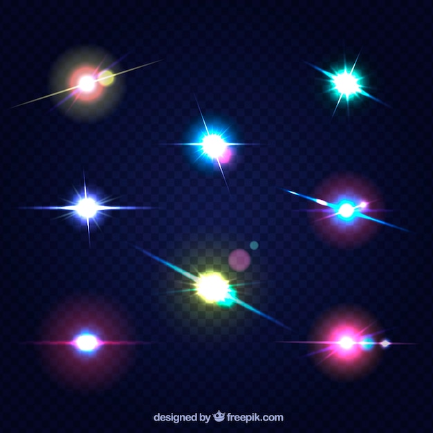 Vector set of colorful lens flare with realistic style