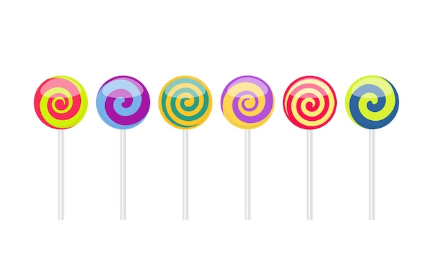 Set of colorful lollipop sweet candies. Vector illustration isolated on white background